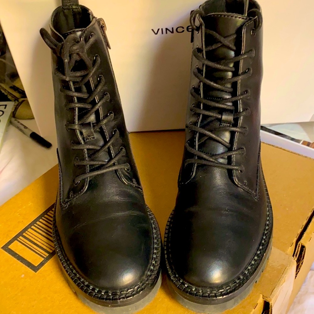 Vince Cabria Lug Combat Leather Boots size 6M Black - Picture 3 of 10